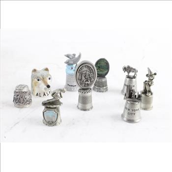 Display Case And Thimble Collection (20+ Pieces)