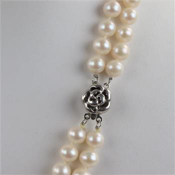 Double Strand Of Pearls With Sterling Silver Clasp