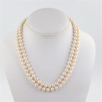 Double Strand Of Pearls With Sterling Silver Clasp