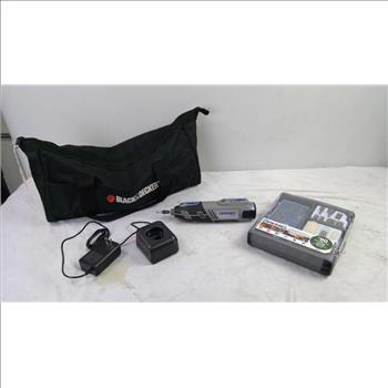 Dremel 8220 Rotary Tool, Dremel Accessory Storage Kit, And Black & Decker Bag
