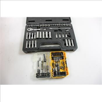 Duralast Torque Wrench Socket Set, Dewalt Drill Bit Set,and Kobalt Tool Bag With Misc Tools, 5+ Pieces