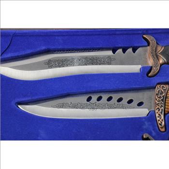 Eagle Motif Knife Set In Wood Collector Box, 3 Pieces