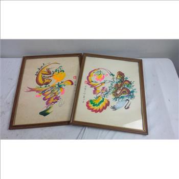 East Asian Art Work Frames With Chinese Porcelain Snuff Bottle
