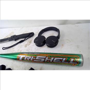 Easton Baseball Bat, Headphones, Machete, Gun Holsters, Magazine Pouch, 6 Pieces