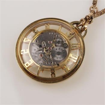 Ebel 18kt Gold Skeleton Pocket Watch - Evaluated By Our Certified Gemologist-AGS/GIA