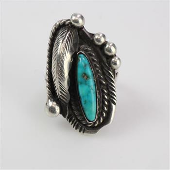 Ed Kee Navajo Silver Ring With Turquoise, 8.17g