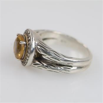 Effy BH Sterling Silver Gold Accent Yellow Stone And Diamond Ring