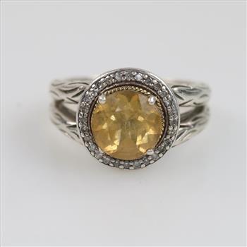 Effy BH Sterling Silver Gold Accent Yellow Stone And Diamond Ring