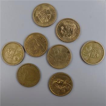 Eight US Sacagawea Dollar Coins