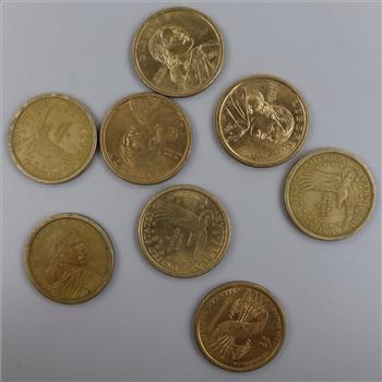 Eight US Sacagawea Dollar Coins