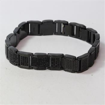 Elgin Black Textured Watch And Bracelet Set