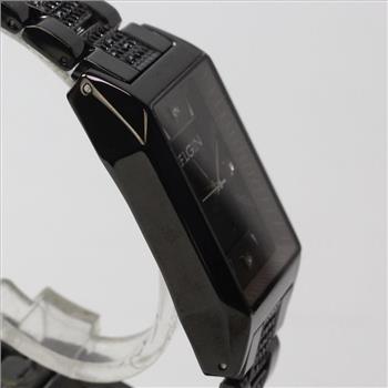 Elgin Black Textured Watch And Bracelet Set