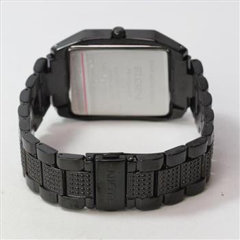 Elgin Black Textured Watch And Bracelet Set