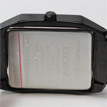Elgin Black Textured Watch And Bracelet Set
