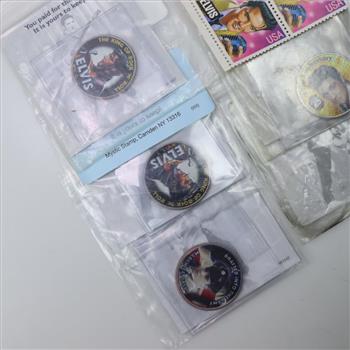 Elvis Presley Colorized Half Dollars And Elvis Stamps, 5+ Pieces