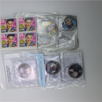 Elvis Presley Colorized Half Dollars And Elvis Stamps, 5+ Pieces