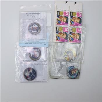 Elvis Presley Colorized Half Dollars And Elvis Stamps, 5+ Pieces