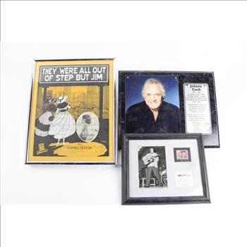 Elvis Presley Frame, Johnny Cash Plaque, And More, 3 Pieces