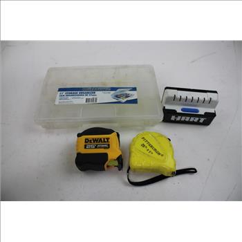 Estwing Mallet, Hammers, Tape Measures, Hart Stud Finder, And Storage Box, 10 Pieces