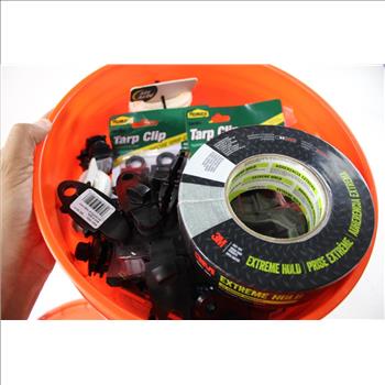 Everbilt Tarps, Tarp Clips, 3M Duct Tape, First Aid Kit And More In Home Depot Bucket
