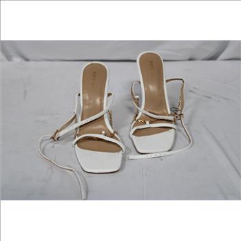 Express Chain Strap High Heel Sandals, White, Size 8