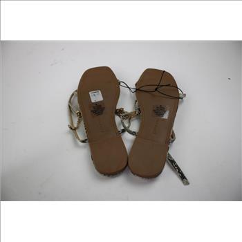 Express Flat Strappy Crocodile-Print Black/White Sandals, Women's Size 6