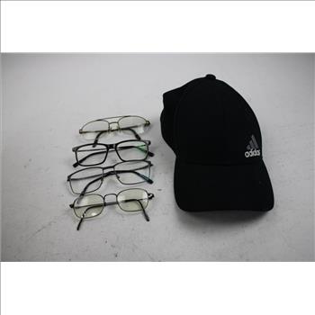 Eyeglasses, Adidas Hat, Bag Of Marbles, 6 Pieces