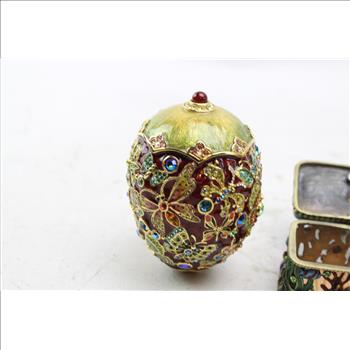 Faberge Style Egg, Dolphin Jewelry Box: 3 Items