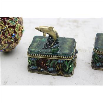 Faberge Style Egg, Dolphin Jewelry Box: 3 Items