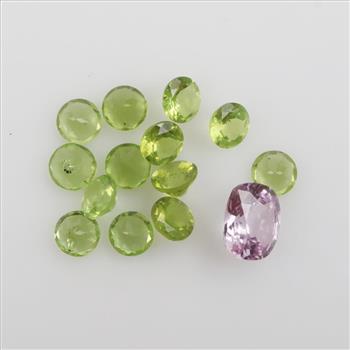 Faceted Loose Jewelry Craft Stones, 14 Pieces, Includes Peridot