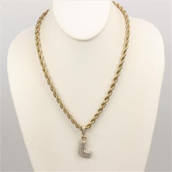 Fashion Rope Chain Clear Stone Accent Pendant