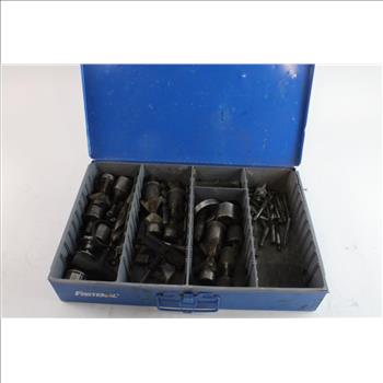 Fastenal Metal Box With Assorted Hardware & Equipment, 10+ Pieces