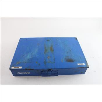 Fastenal Metal Box With Assorted Hardware & Equipment, 10+ Pieces
