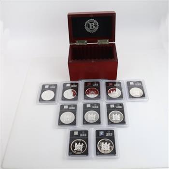 Fiji One Dollar Proof Silver Plated NFL Bradford Collector Box, 10 Tokens