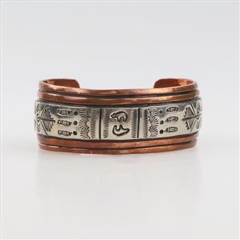 Fine Copper Two Tone Stamped Cuff