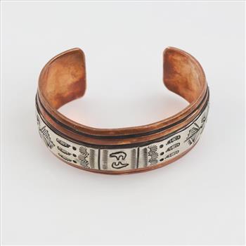 Fine Copper Two Tone Stamped Cuff