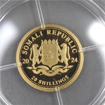 Fine Gold 2024 Somalia Gold Elephant 20 Shillings 1/50 Oz