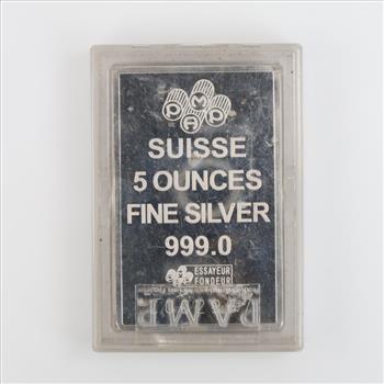 Fine Silver Essayeur Fondeur Suisse 5oz Bar