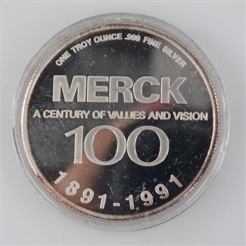 Fine Silver Merck & Co  1 Troy Oz Round