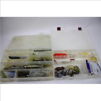 Fish Bait, Fishing Hooks, And More Fishing Supplies In Compartment Organizer Boxes