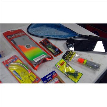 Fishing Supplies Including Wicked Fish Lures, Net, And Shortbus Flashers