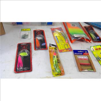 Fishing Supplies Including Wicked Fish Lures, Net, And Shortbus Flashers