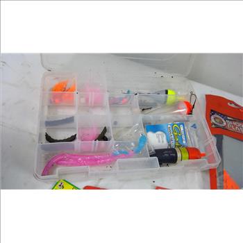 Fishing Supplies Including Wicked Fish Lures, Net, And Shortbus Flashers