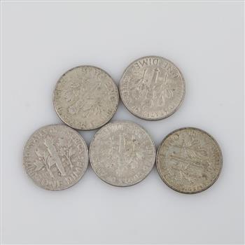 Five US Roosevelt Silver Dimes