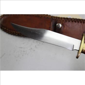 Fixed Blade Bone Handle Knife And Sheath (Unknown Model)