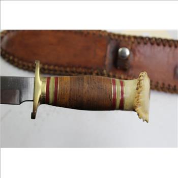 Fixed Blade Bone Handle Knife And Sheath (Unknown Model)