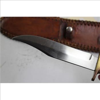 Fixed Blade Bone Handle Knife And Sheath (Unknown Model)