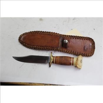 Fixed Blade Bone Handle Knife And Sheath (Unknown Model)