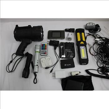 Flashlight, Headphones, And More Bulk Lot, 20+ Pieces