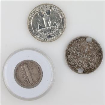 Foreign And US Silver Currency, 3 Pieces